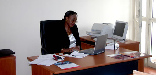 The 3E Foundation Lagos Resource Centre Manager working at her desk